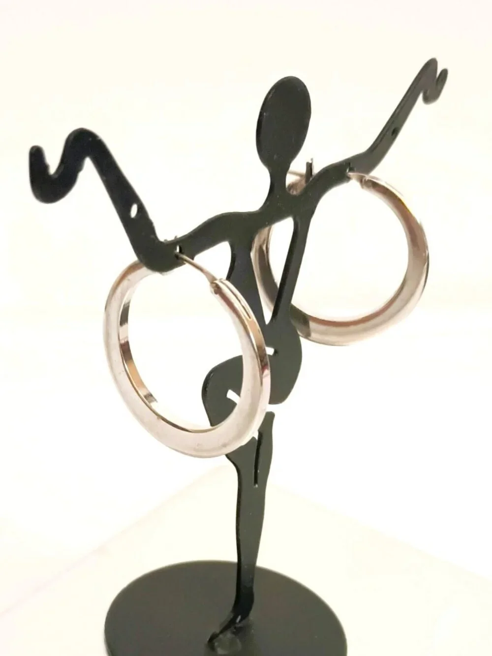 Women's Stainless Steel Hoop Earrings Flat Round Silver Tone